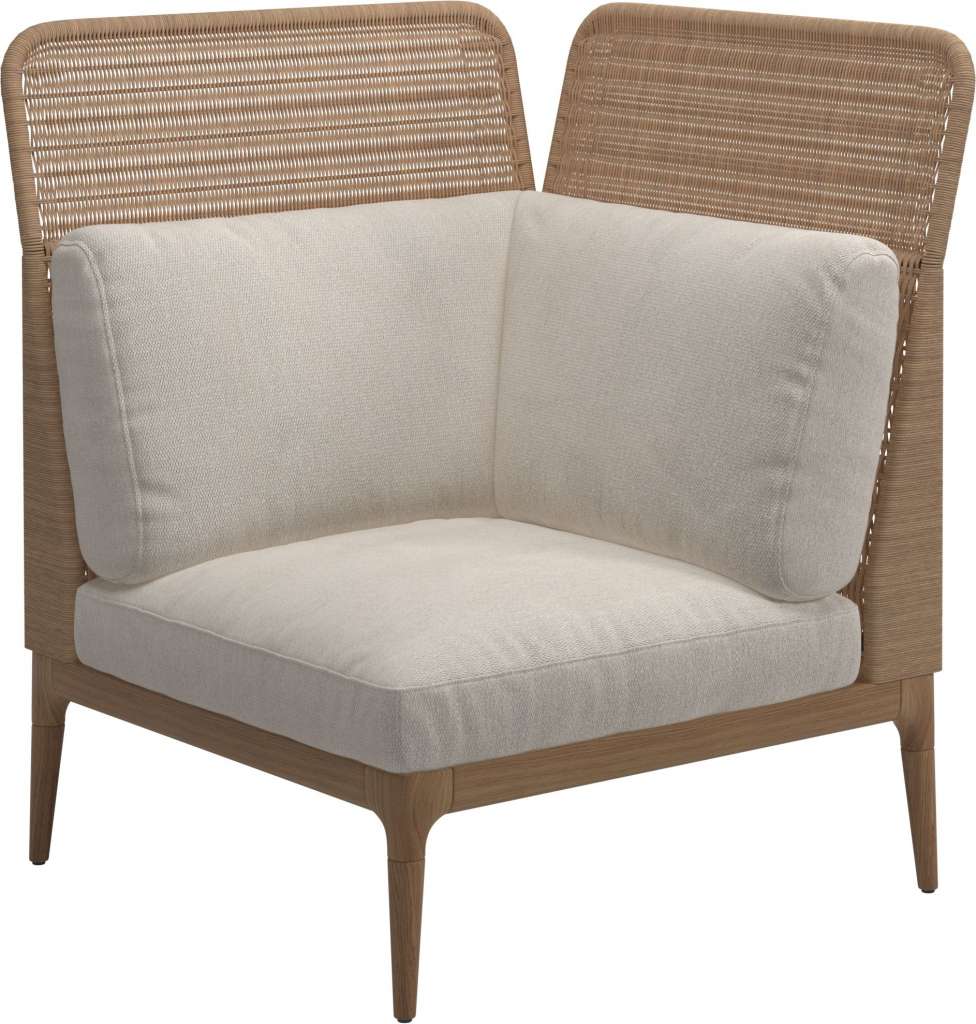 Gloster - Lima End-/Eckmodul High Back - rechts - Gestell: Teak, Wheat Wicker  - Virtue Cloud - outdoor