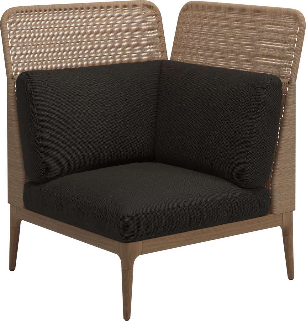 Gloster - Lima End-/Eckmodul High Back - rechts - Gestell: Teak, Wheat Wicker  - Fife Granite - outdoor