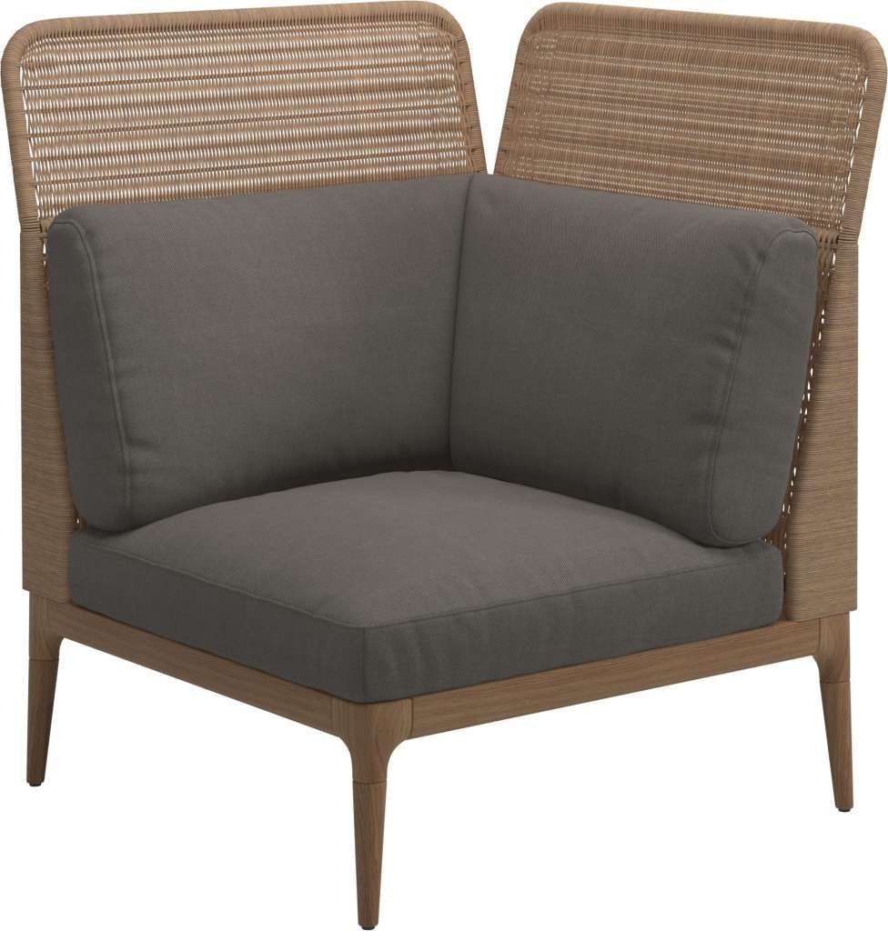 Gloster - Lima End-/Eckmodul High Back - rechts - Gestell: Teak, Wheat Wicker  - Fife Nickel - outdoor