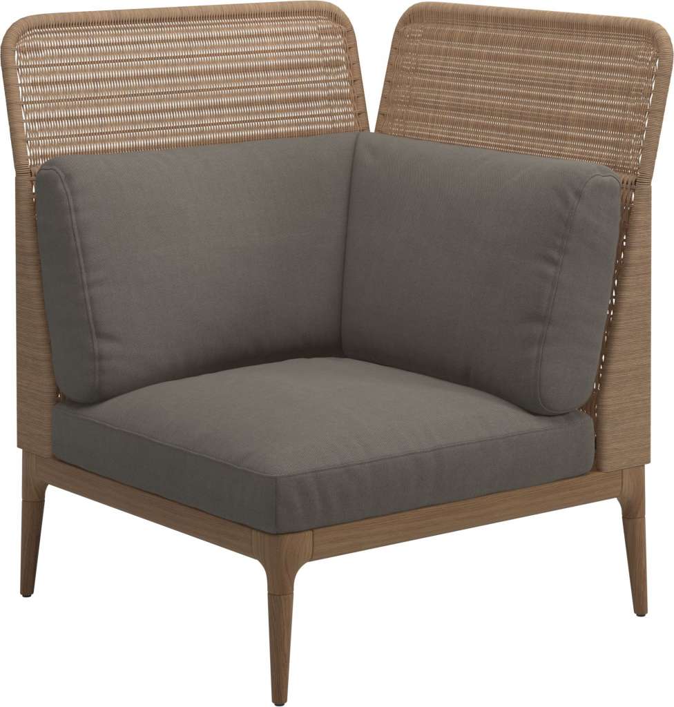 Gloster - Lima End-/Eckmodul High Back - rechts - Gestell: Teak, Wheat Wicker  - Fife Vesterhav Sand - outdoor