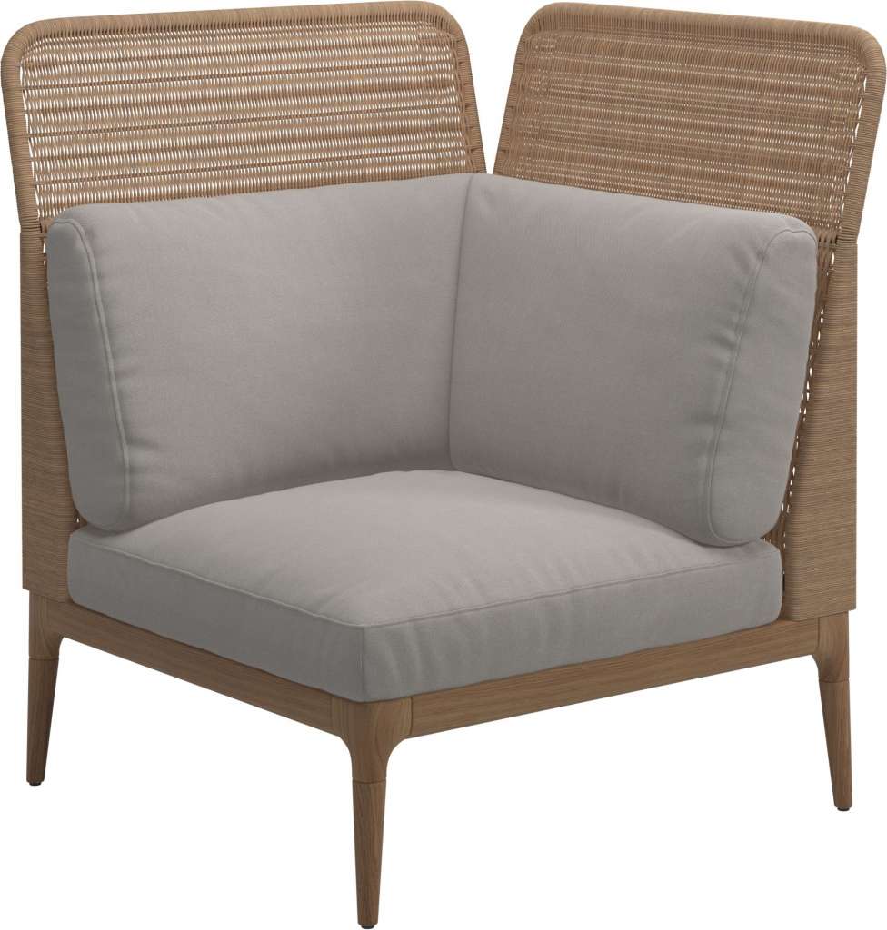 Gloster - Lima End-/Eckmodul High Back - rechts - Gestell: Teak, Wheat Wicker  - Fife Bone - outdoor