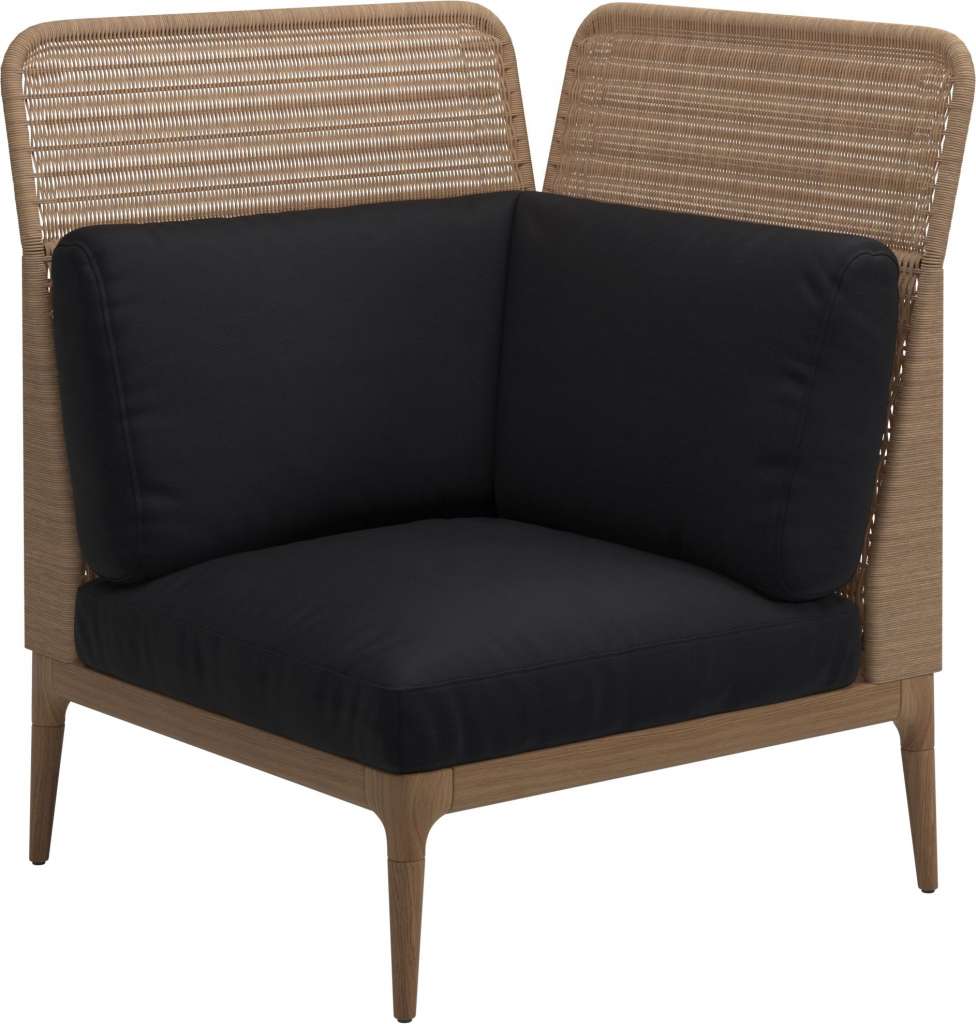 Gloster - Lima End-/Eckmodul High Back - rechts - Gestell: Teak, Wheat Wicker  - Fife Soot Blue - outdoor