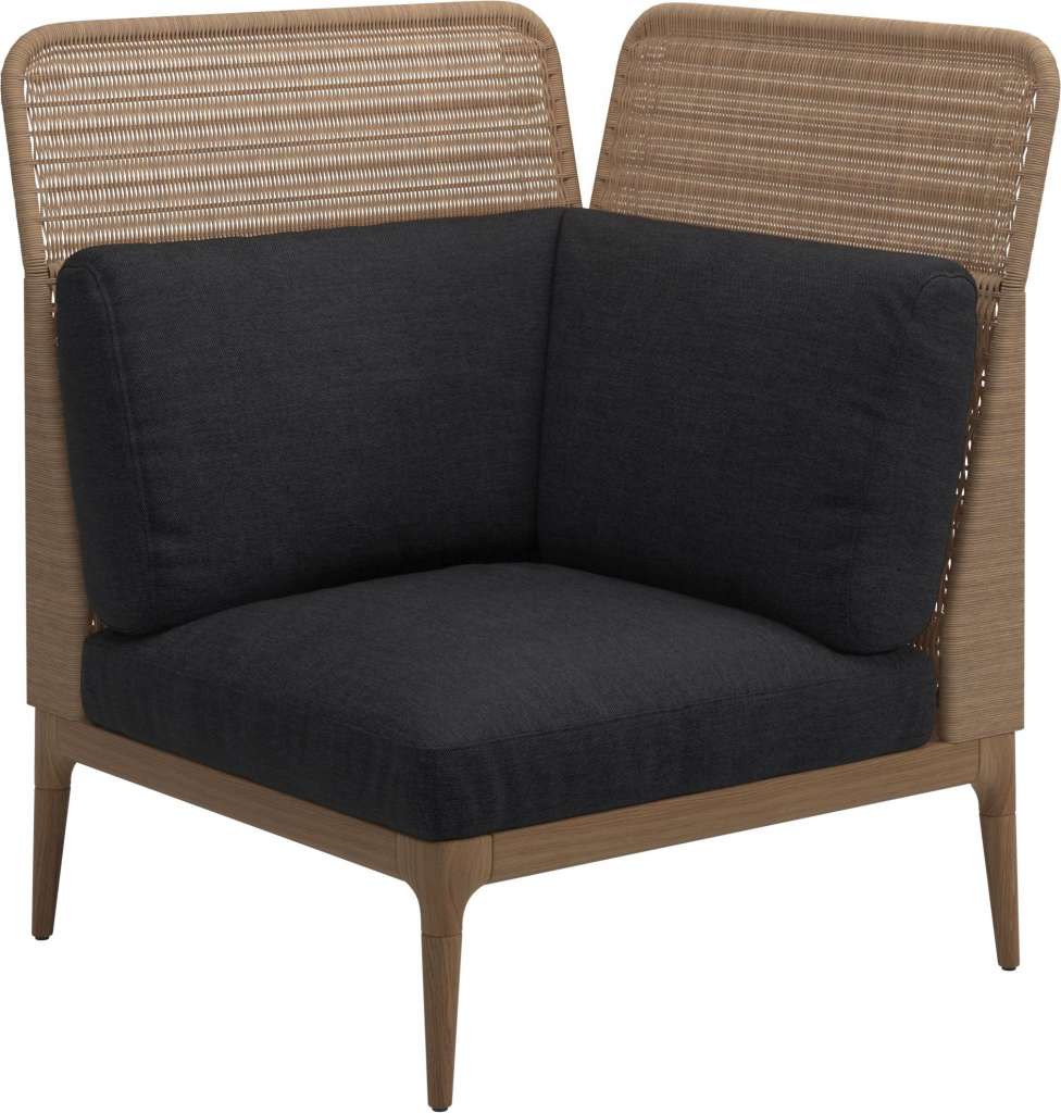Gloster - Lima End-/Eckmodul High Back - rechts - Gestell: Teak, Wheat Wicker  - Fife Nightshade - outdoor