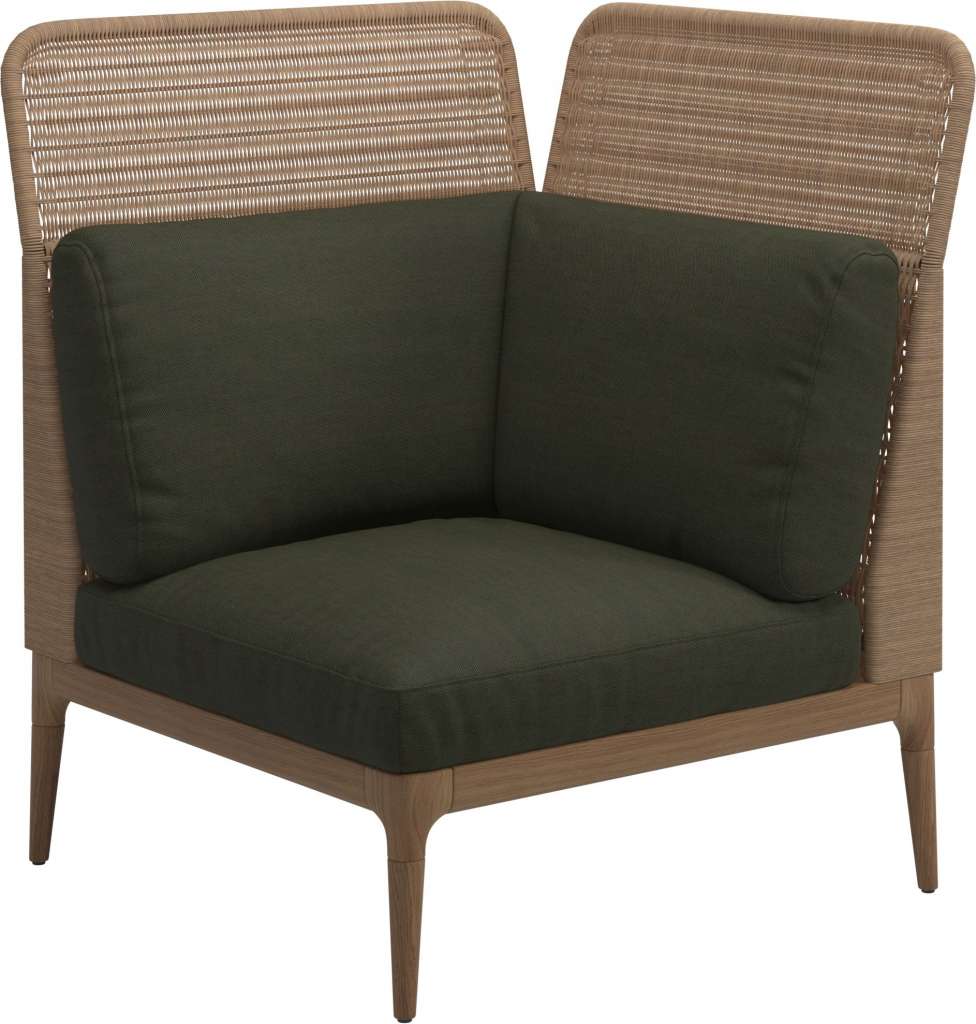 Gloster - Lima End-/Eckmodul High Back - rechts - Gestell: Teak, Wheat Wicker  - Fife Olive - outdoor