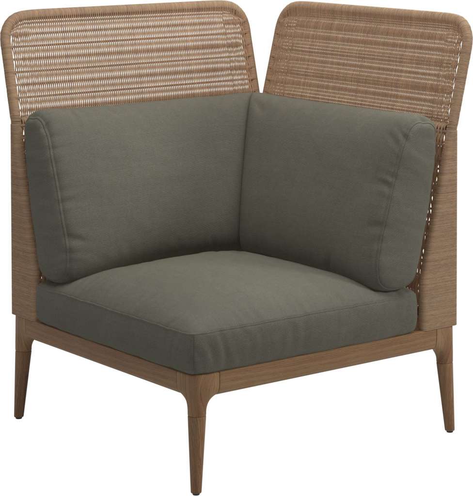 Gloster - Lima End-/Eckmodul High Back - rechts - Gestell: Teak, Wheat Wicker  - Fife Lichen - outdoor