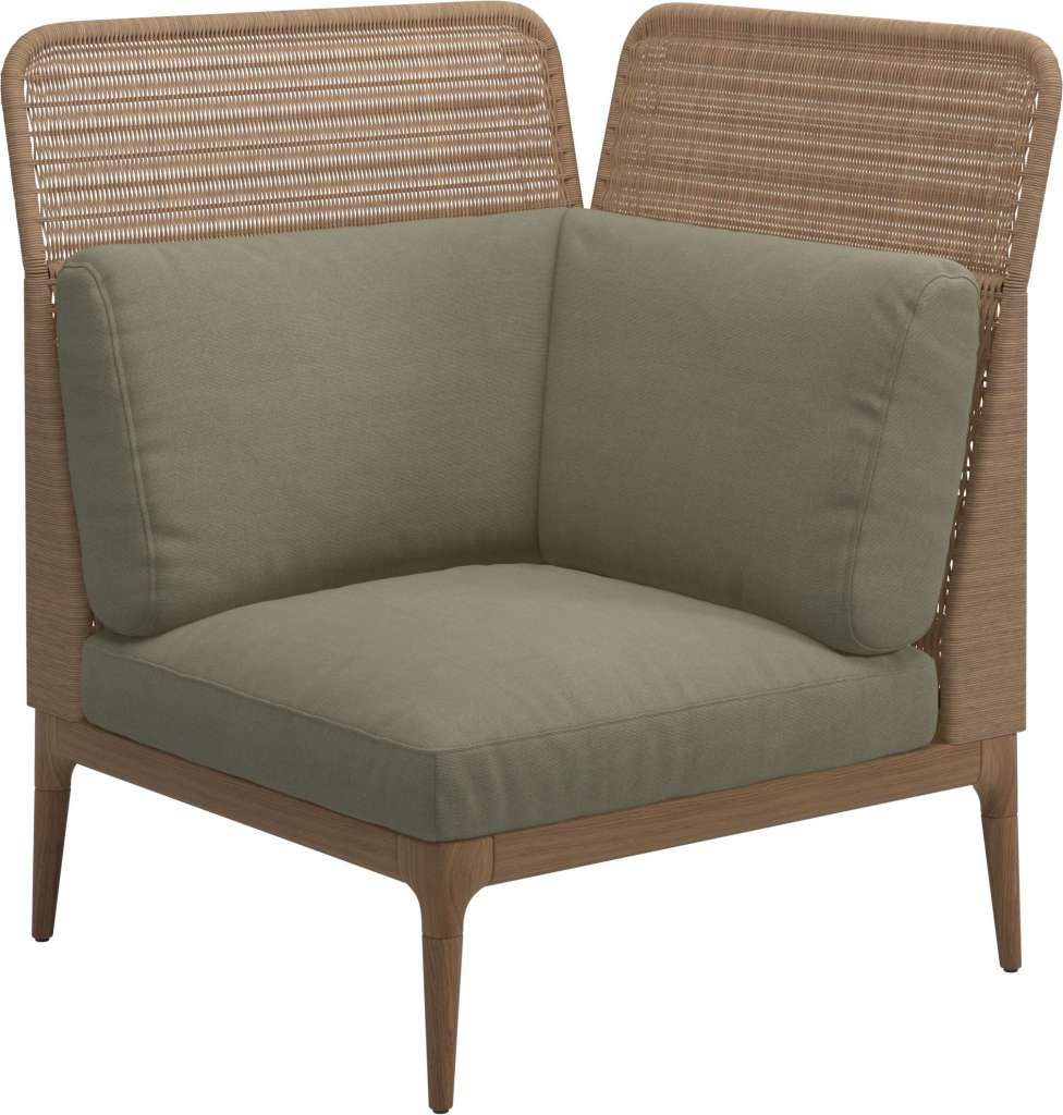 Gloster - Lima End-/Eckmodul High Back - rechts - Gestell: Teak, Wheat Wicker  - Fife Silky Green - outdoor
