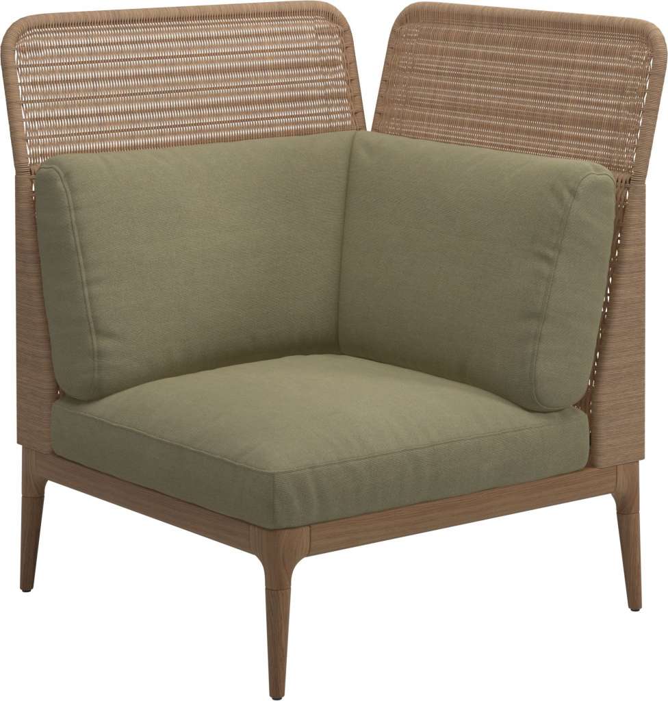 Gloster - Lima End-/Eckmodul High Back - rechts - Gestell: Teak, Wheat Wicker  - Fife Quince Yellow - outdoor