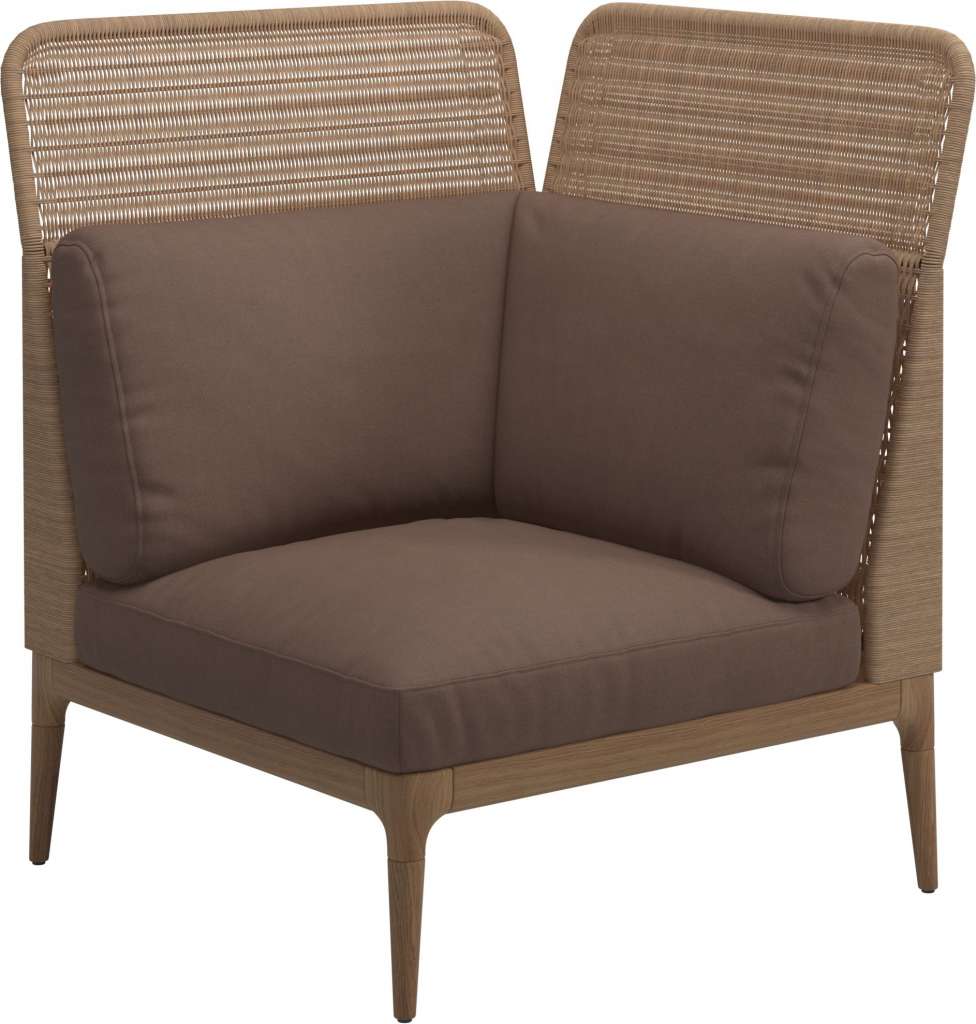 Gloster - Lima End-/Eckmodul High Back - rechts - Gestell: Teak, Wheat Wicker  - Fife Salmon - outdoor