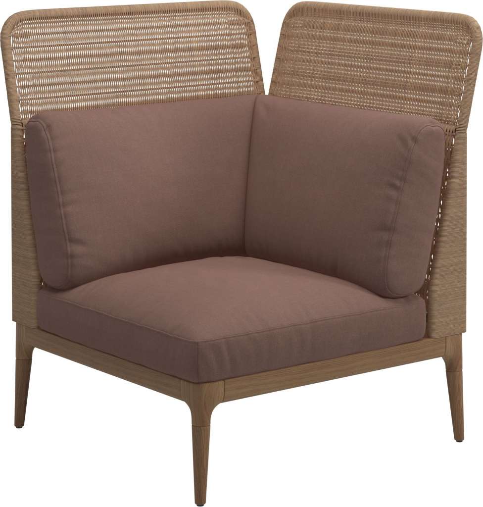 Gloster - Lima End-/Eckmodul High Back - rechts - Gestell: Teak, Wheat Wicker  - Fife Warm Rose - outdoor