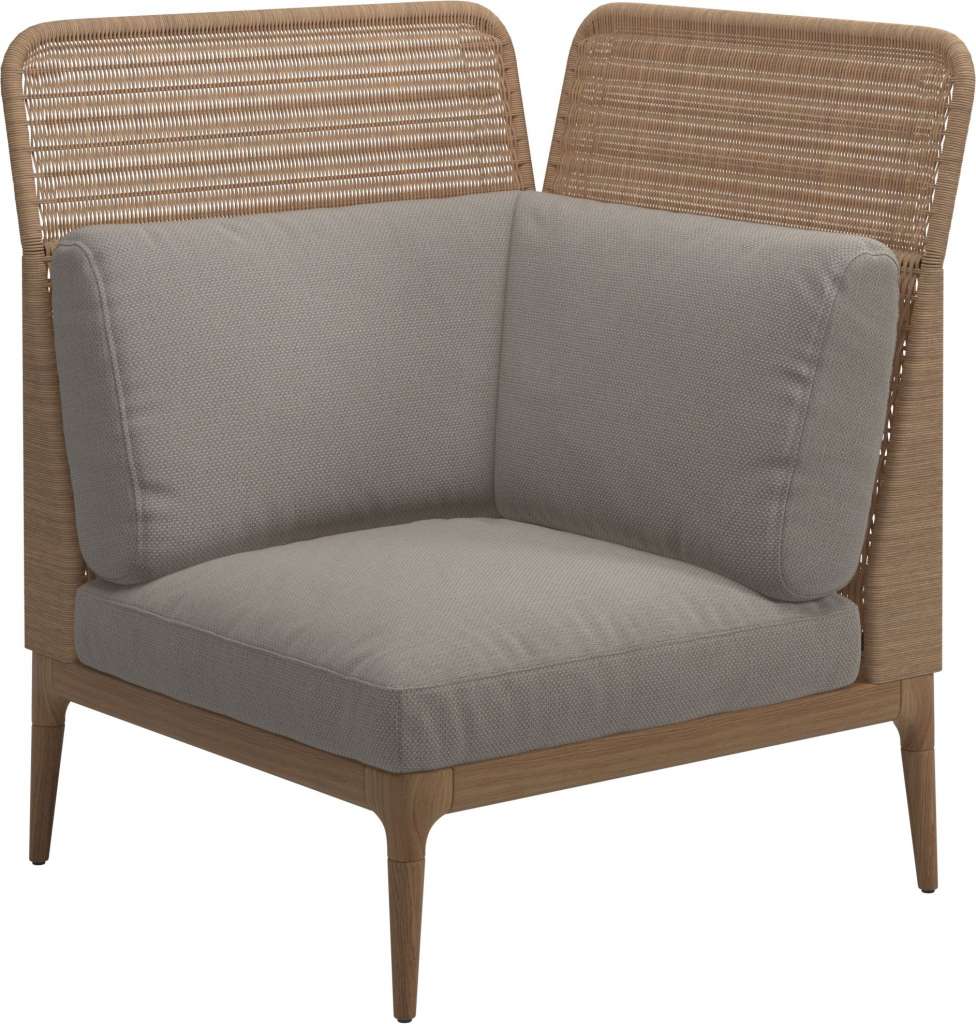 Gloster - Lima End-/Eckmodul High Back - rechts - Gestell: Teak, Wheat Wicker  - Couture Pebble - outdoor