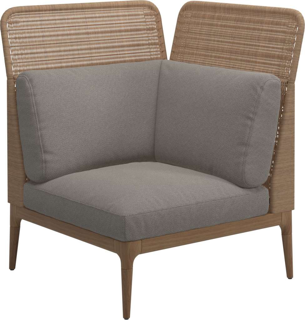 Gloster - Lima End-/Eckmodul High Back - rechts - Gestell: Teak, Wheat Wicker  - Robben Grey - outdoor
