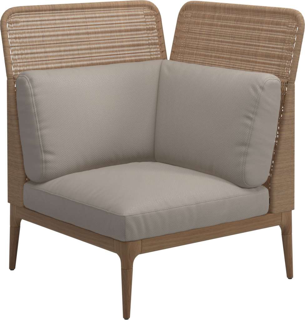 Gloster - Lima End-/Eckmodul High Back - rechts - Gestell: Teak, Wheat Wicker  - Dot Oyster - outdoor