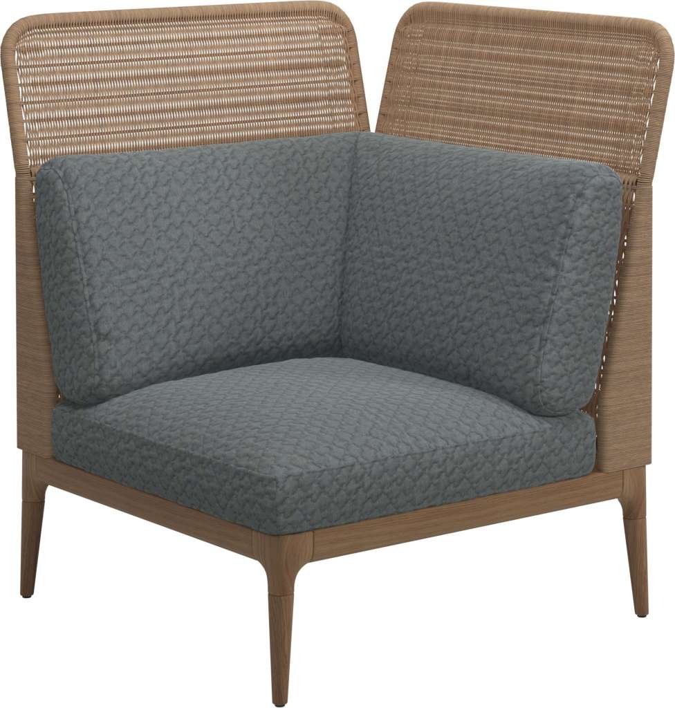 Gloster - Lima End-/Eckmodul High Back - rechts - Gestell: Teak, Wheat Wicker  - Wave Gravel - outdoor