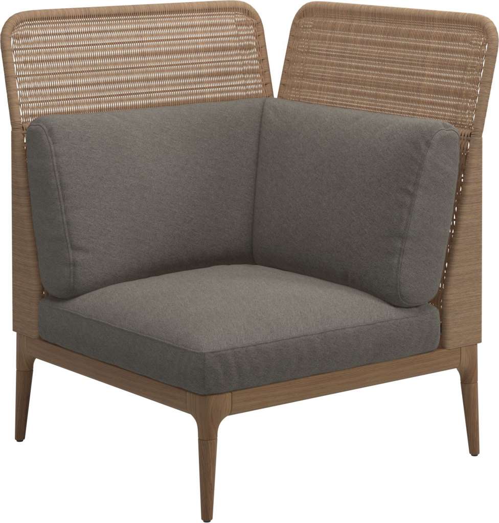 Gloster - Lima End-/Eckmodul High Back - rechts - Gestell: Teak, Wheat Wicker  - Tuck Truffle - outdoor
