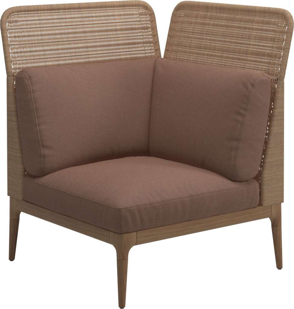 Gloster - Lima End-/Eckmodul High Back - rechts - Gestell: Teak, Wheat Wicker  - Tuck Cider - outdoor