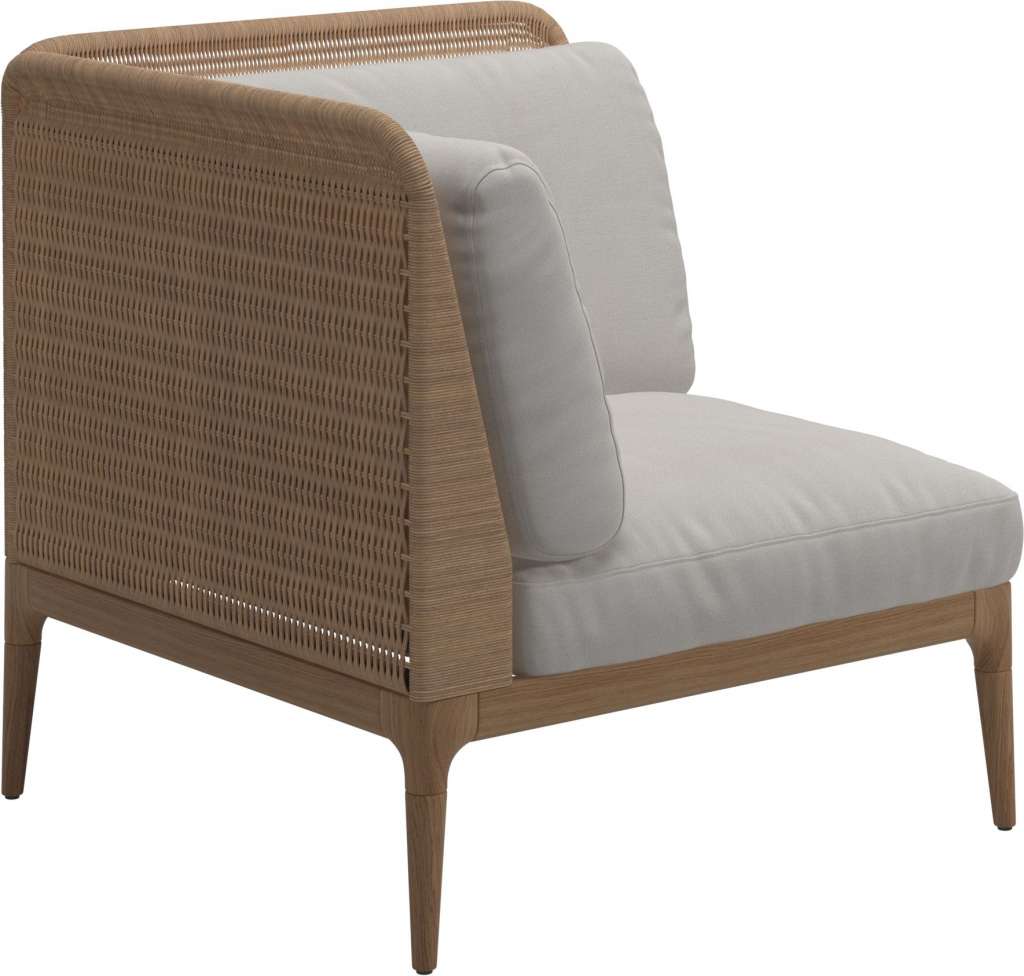 Gloster - Lima End-/Eckmodul Low Back - links - Gestell: Teak, Wheat Wicker  - Blend Linen - outdoor
