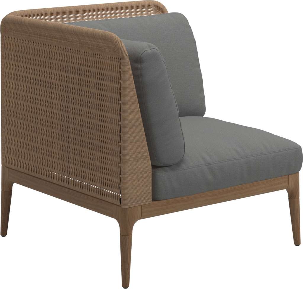 Gloster - Lima End-/Eckmodul Low Back - links - Gestell: Teak, Wheat Wicker  - Blend Fog - outdoor
