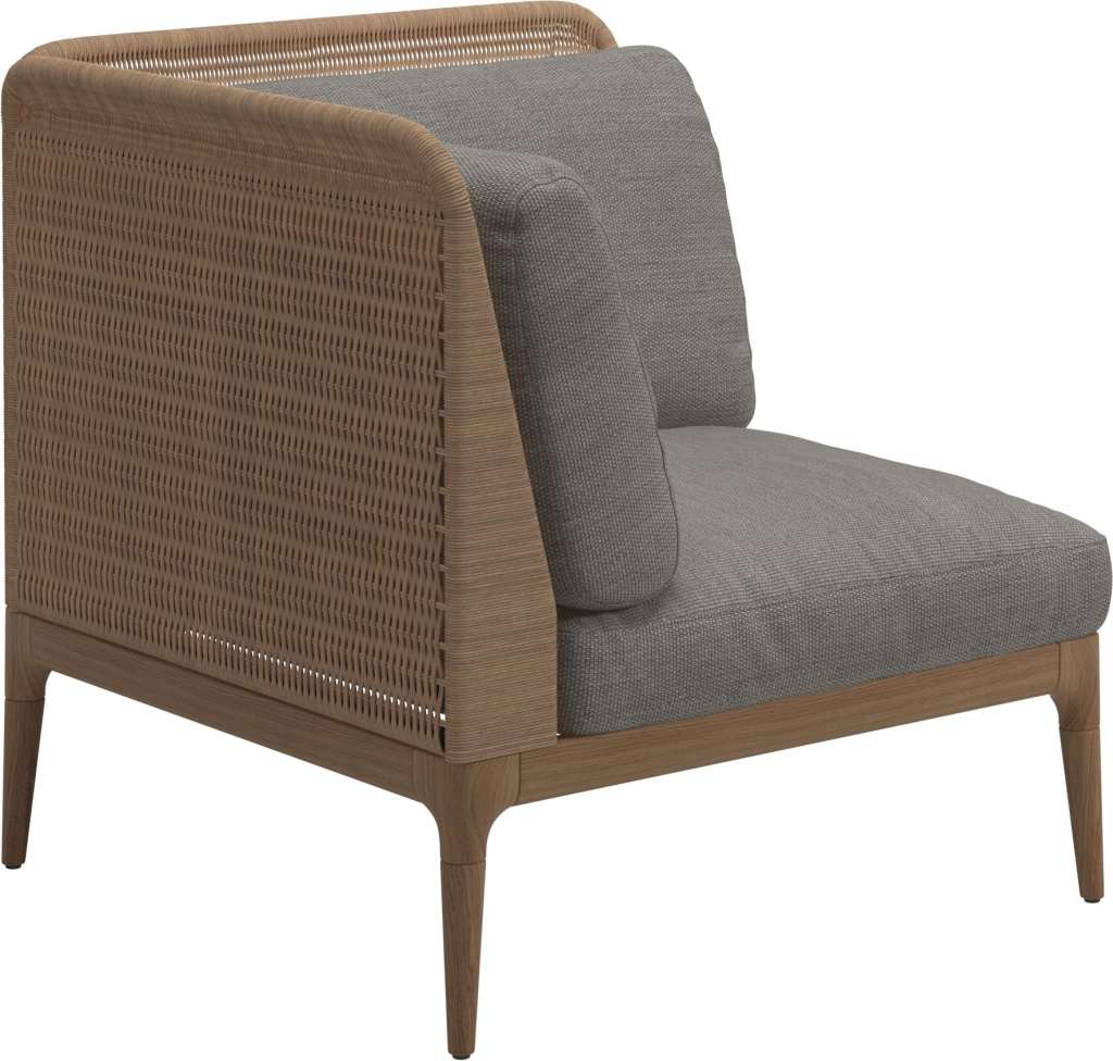 Gloster - Lima End-/Eckmodul Low Back - links - Gestell: Teak, Wheat Wicker  - Mez Granite - outdoor