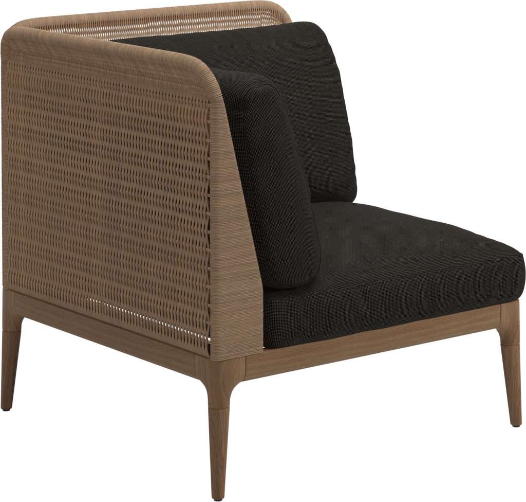 Gloster - Lima End-/Eckmodul Low Back - links - Gestell: Teak, Wheat Wicker  - Fife Granite - outdoor