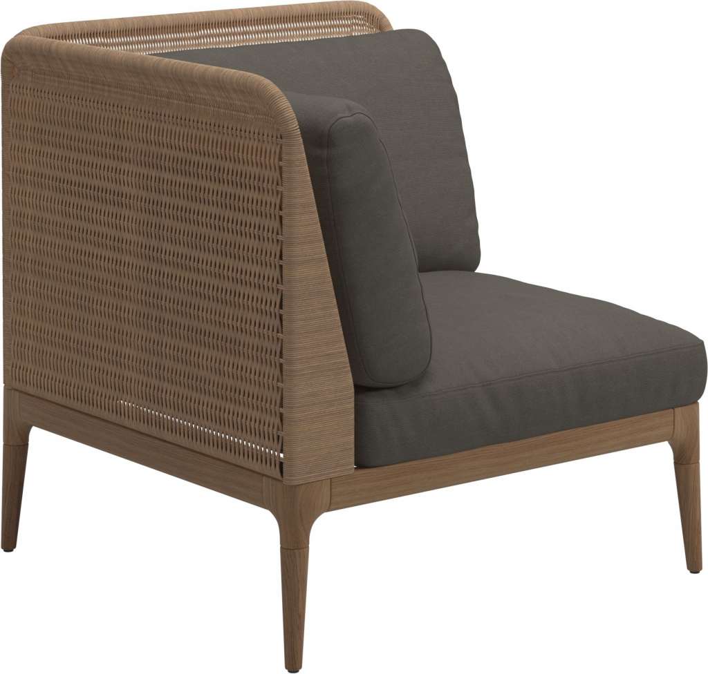 Gloster - Lima End-/Eckmodul Low Back - links - Gestell: Teak, Wheat Wicker  - Fife Platinum - outdoor