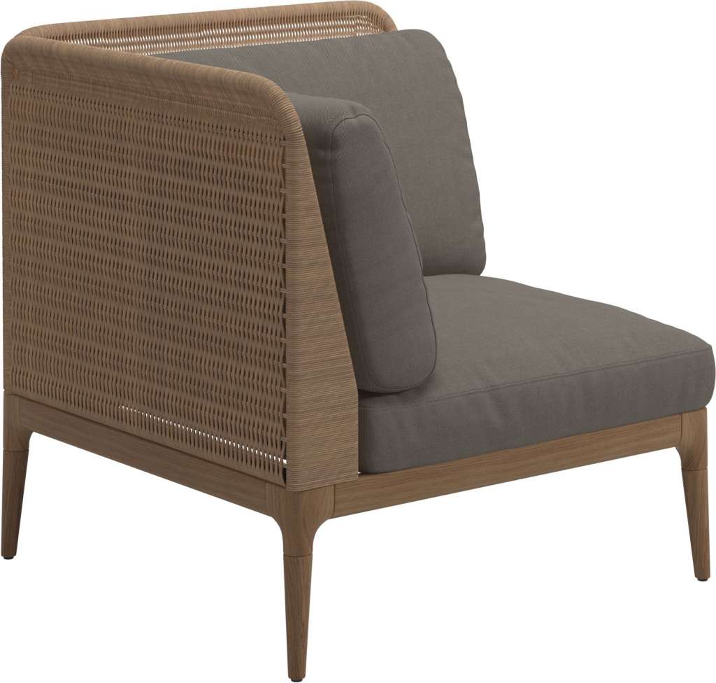 Gloster - Lima End-/Eckmodul Low Back - links - Gestell: Teak, Wheat Wicker  - Fife Vesterhav Sand - outdoor