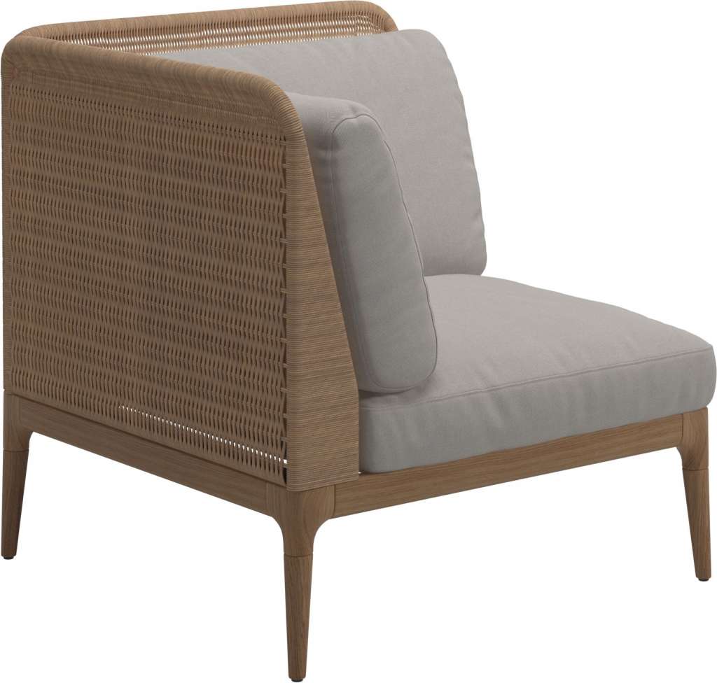 Gloster - Lima End-/Eckmodul Low Back - links - Gestell: Teak, Wheat Wicker  - Fife Bone - outdoor