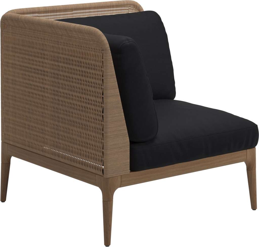 Gloster - Lima End-/Eckmodul Low Back - links - Gestell: Teak, Wheat Wicker  - Fife Soot Blue - outdoor