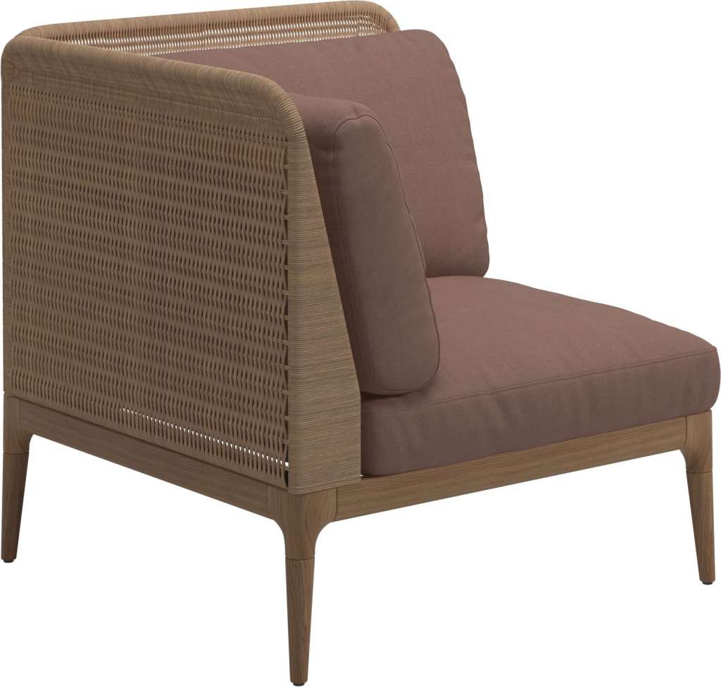 Gloster - Lima End-/Eckmodul Low Back - links - Gestell: Teak, Wheat Wicker  - Fife Warm Rose - outdoor