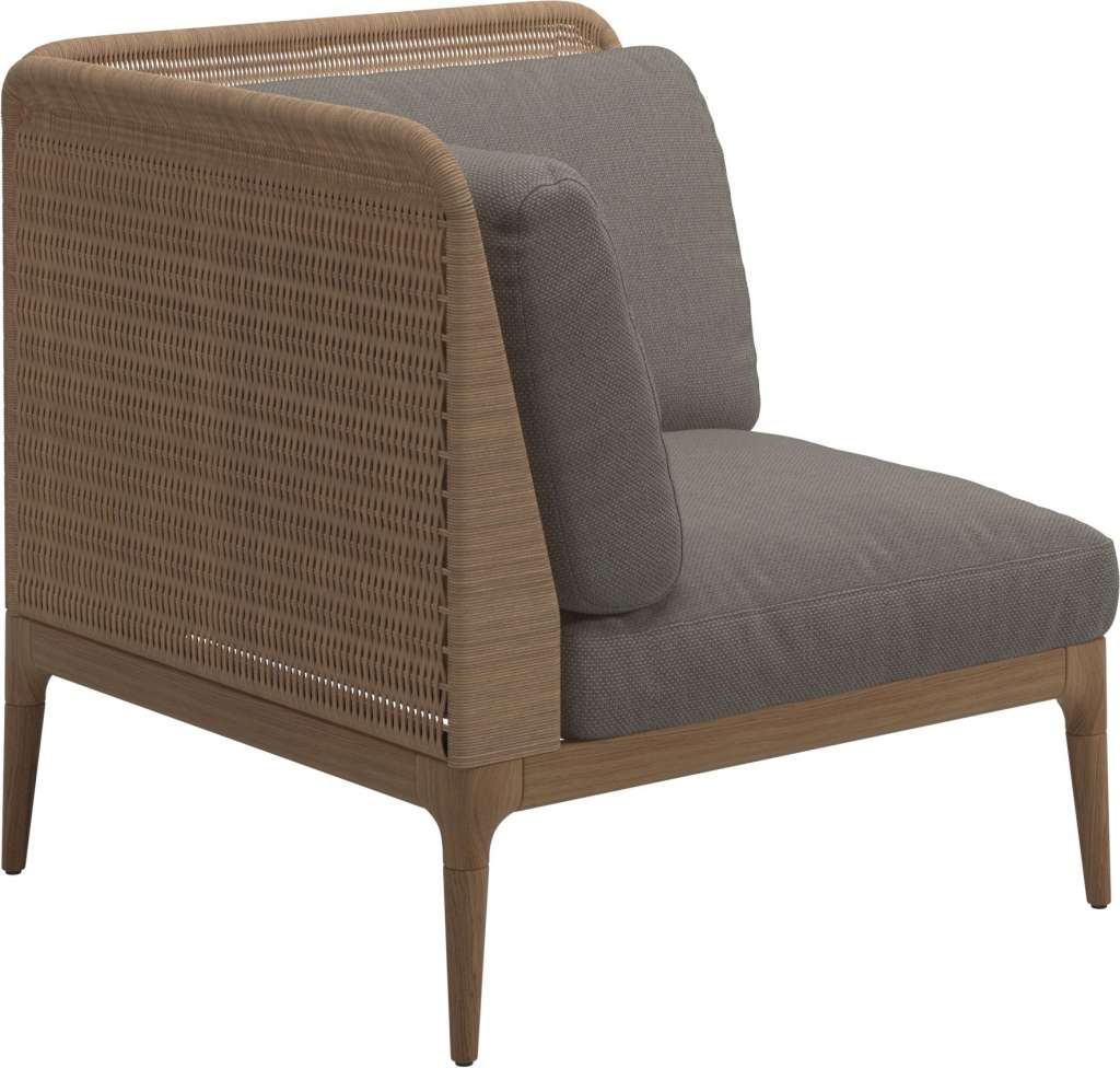 Gloster - Lima End-/Eckmodul Low Back - links - Gestell: Teak, Wheat Wicker  - Couture Smoke - outdoor