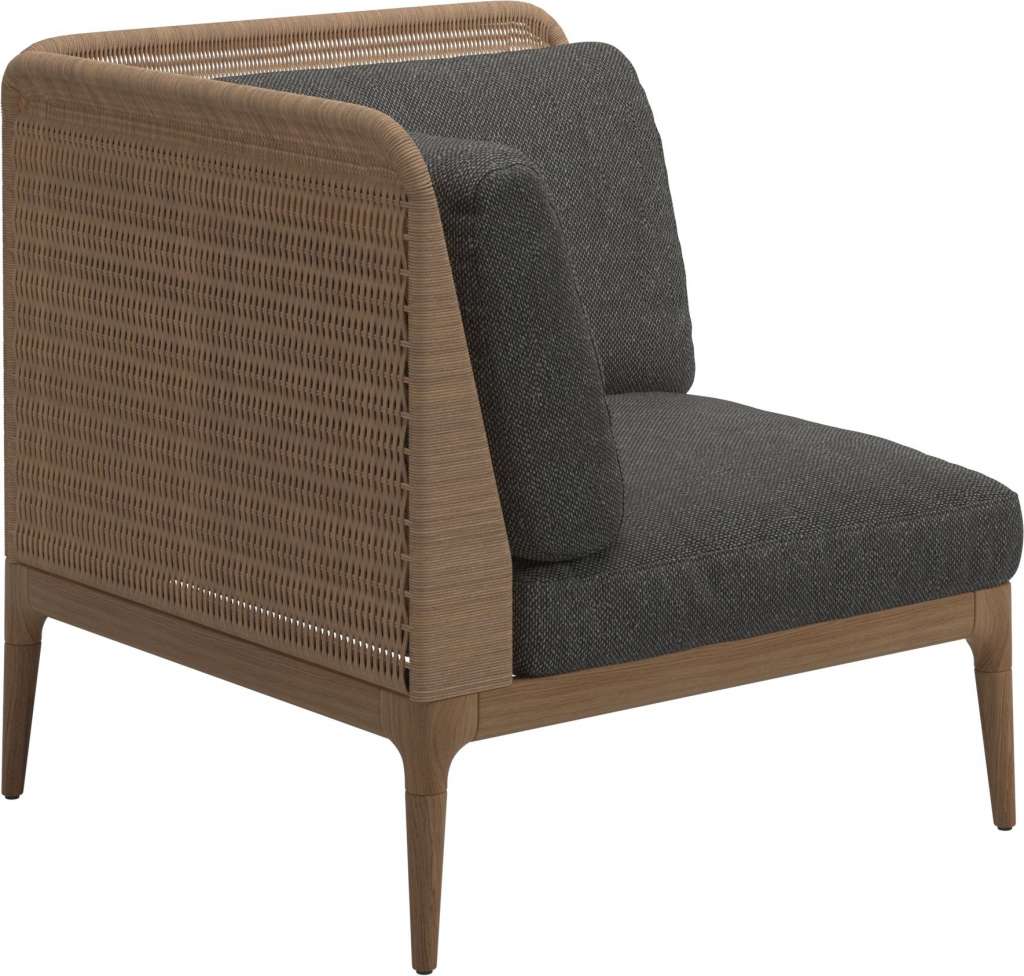 Gloster - Lima End-/Eckmodul Low Back - links - Gestell: Teak, Wheat Wicker  - Couture Coal - outdoor