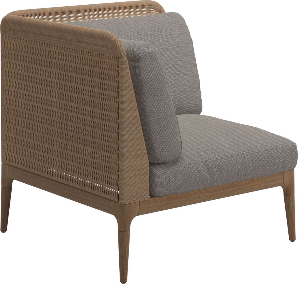 Gloster - Lima End-/Eckmodul Low Back - links - Gestell: Teak, Wheat Wicker  - Robben Grey - outdoor
