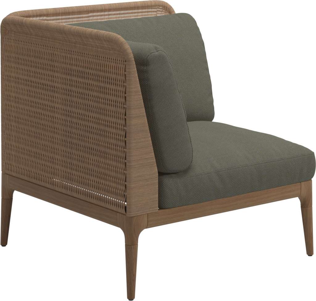 Gloster - Lima End-/Eckmodul Low Back - links - Gestell: Teak, Wheat Wicker  - Robben Leaf - outdoor