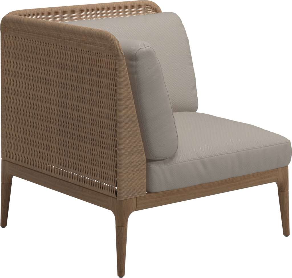 Gloster - Lima End-/Eckmodul Low Back - links - Gestell: Teak, Wheat Wicker  - Dot Oyster - outdoor