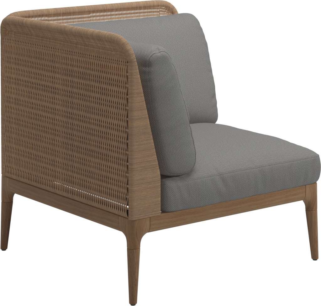 Gloster - Lima End-/Eckmodul Low Back - links - Gestell: Teak, Wheat Wicker  - Dot Putty - outdoor