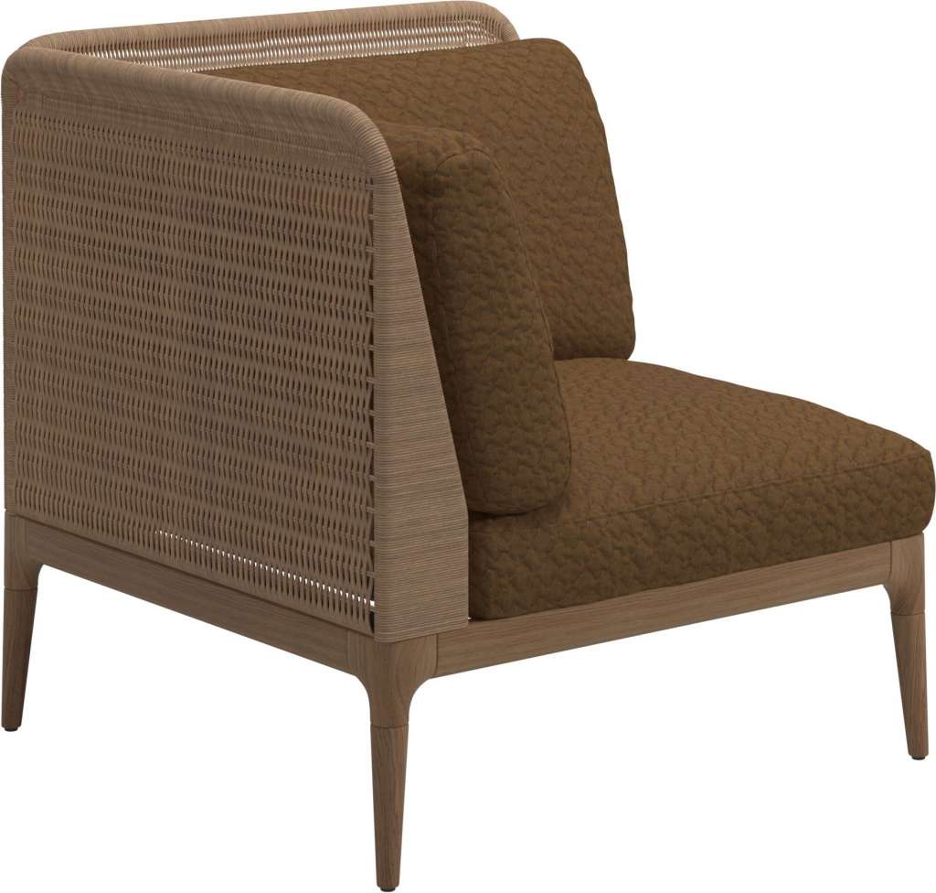 Gloster - Lima End-/Eckmodul Low Back - links - Gestell: Teak, Wheat Wicker  - Wave Russet - outdoor