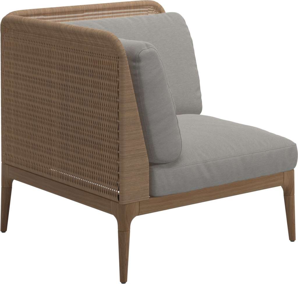 Gloster - Lima End-/Eckmodul Low Back - links - Gestell: Teak, Wheat Wicker  - Tuck Malt - outdoor