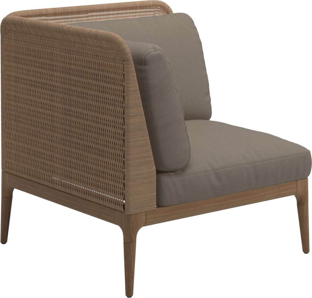 Gloster - Lima End-/Eckmodul Low Back - links - Gestell: Teak, Wheat Wicker  - Ravel Dune - outdoor
