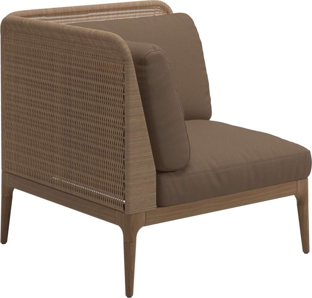 Gloster - Lima End-/Eckmodul Low Back - links - Gestell: Teak, Wheat Wicker  - Ravel Ginger - outdoor