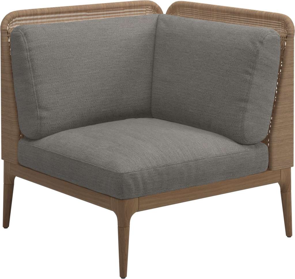 Gloster - Lima End-/Eckmodul Low Back - rechts - Gestell: Teak, Wheat Wicker  - Mez Granite - outdoor