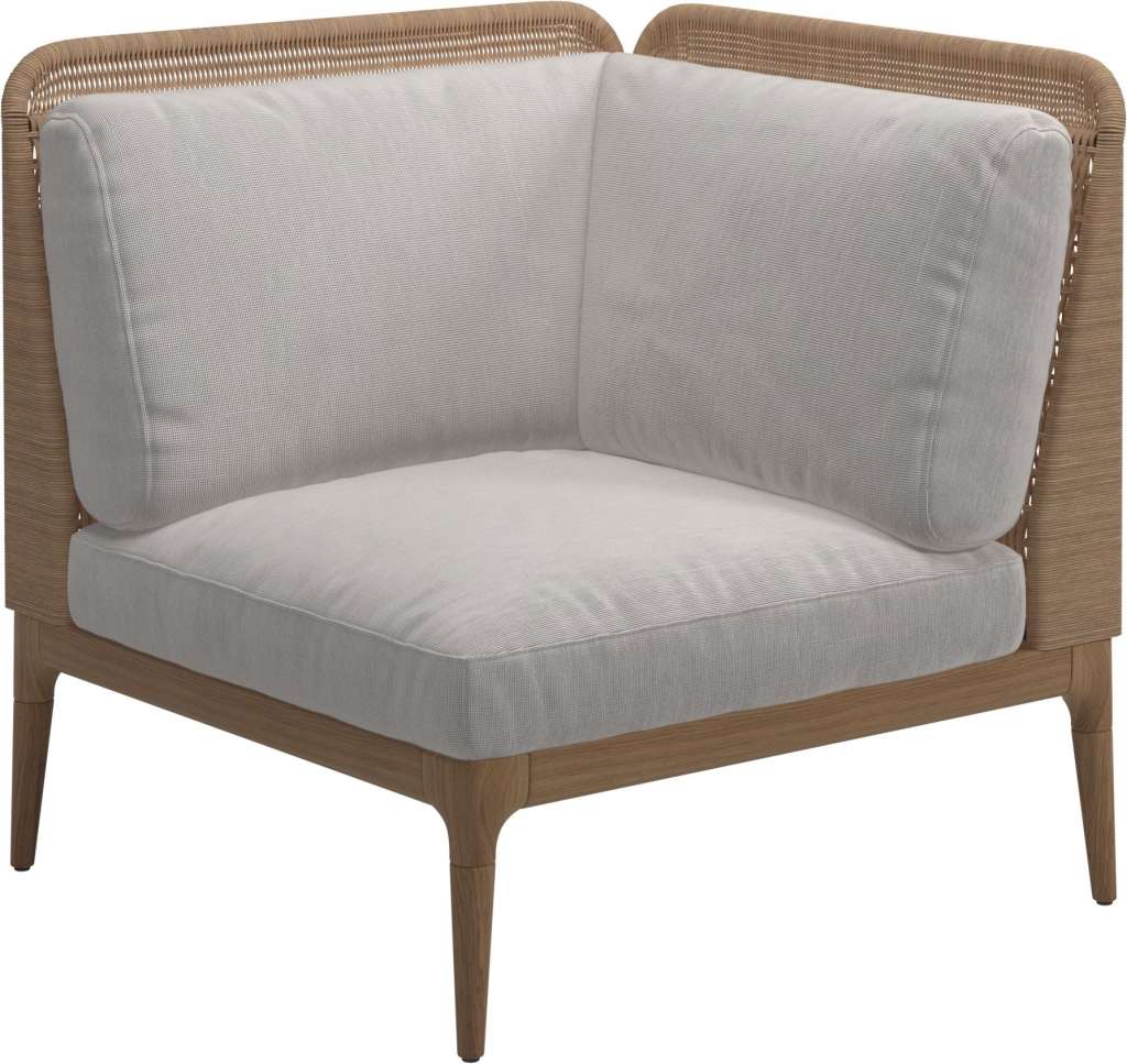 Gloster - Lima End-/Eckmodul Low Back - rechts - Gestell: Teak, Wheat Wicker  - Elite Frost - outdoor