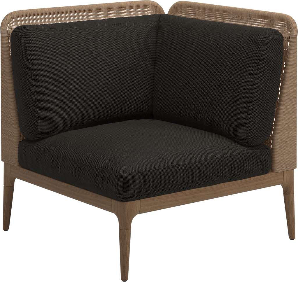 Gloster - Lima End-/Eckmodul Low Back - rechts - Gestell: Teak, Wheat Wicker  - Fife Granite - outdoor