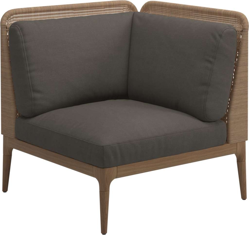 Gloster - Lima End-/Eckmodul Low Back - rechts - Gestell: Teak, Wheat Wicker  - Fife Platinum - outdoor