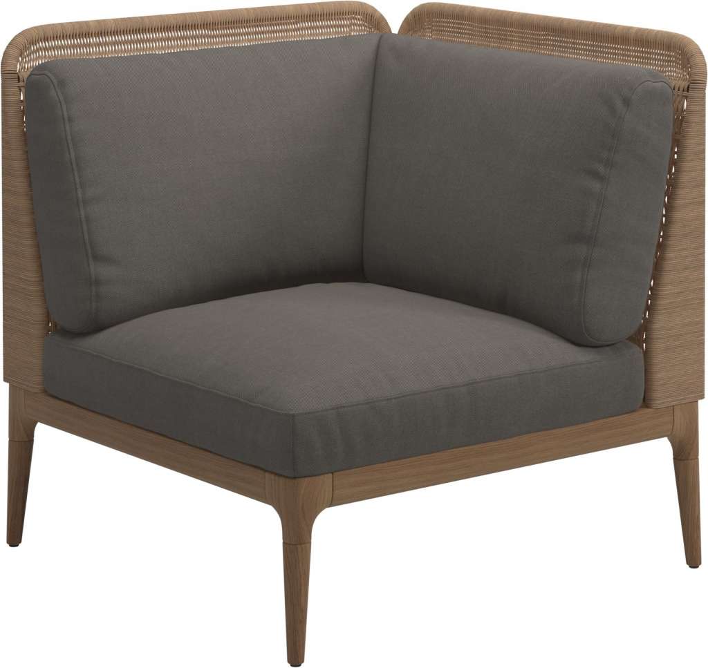 Gloster - Lima End-/Eckmodul Low Back - rechts - Gestell: Teak, Wheat Wicker  - Fife Nickel - outdoor