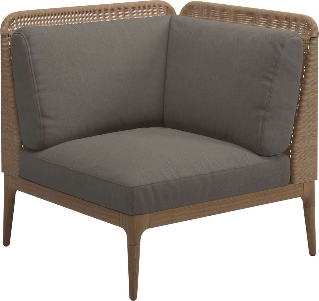 Gloster - Lima End-/Eckmodul Low Back - rechts - Gestell: Teak, Wheat Wicker  - Fife Vesterhav Sand - outdoor