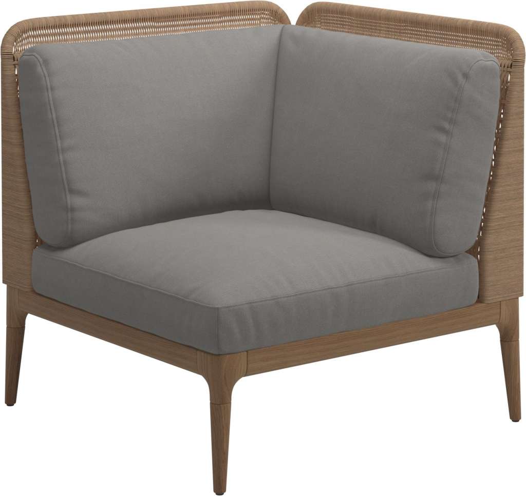 Gloster - Lima End-/Eckmodul Low Back - rechts - Gestell: Teak, Wheat Wicker  - Fife Canvas Grey - outdoor