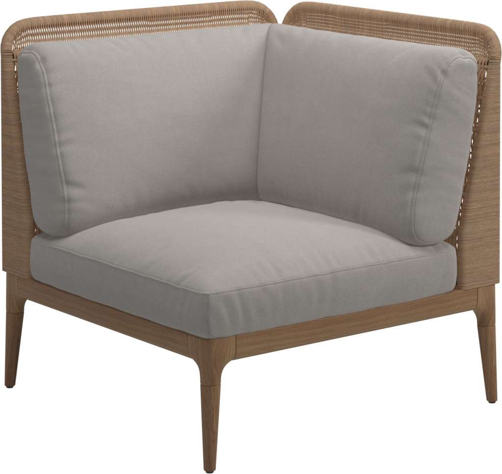 Gloster - Lima End-/Eckmodul Low Back - rechts - Gestell: Teak, Wheat Wicker  - Fife Soot Blue - outdoor