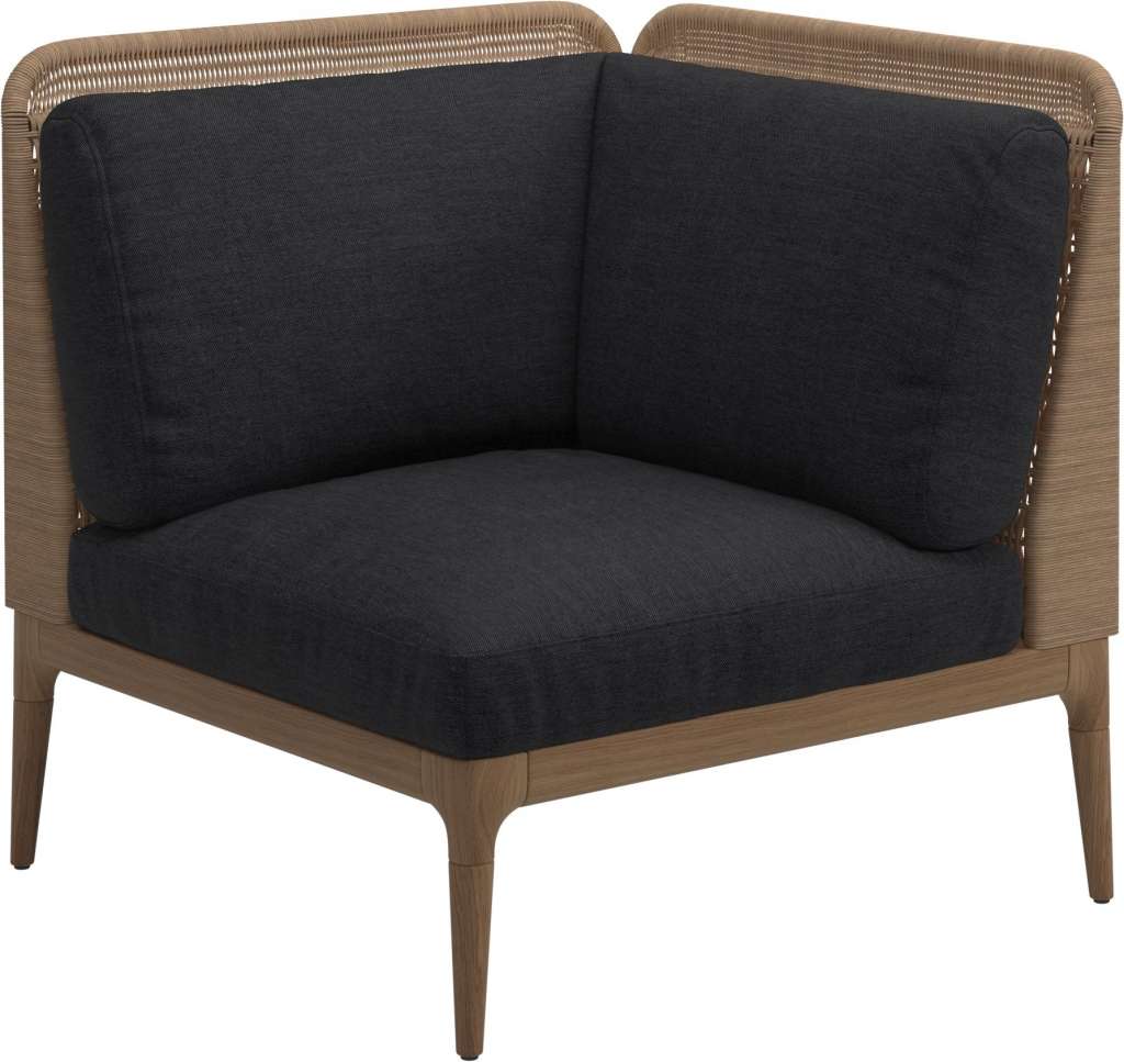 Gloster - Lima End-/Eckmodul Low Back - rechts - Gestell: Teak, Wheat Wicker  - Fife Nightshade - outdoor
