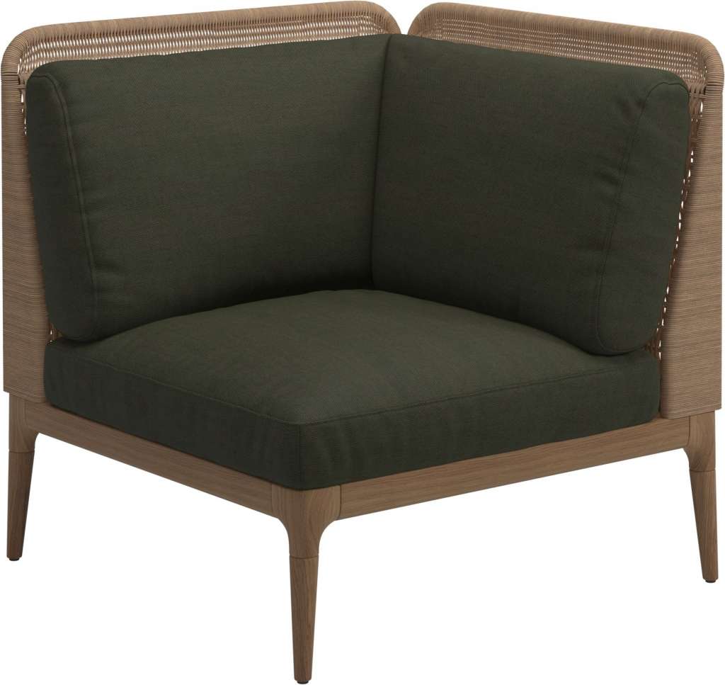 Gloster - Lima End-/Eckmodul Low Back - rechts - Gestell: Teak, Wheat Wicker  - Fife Olive - outdoor