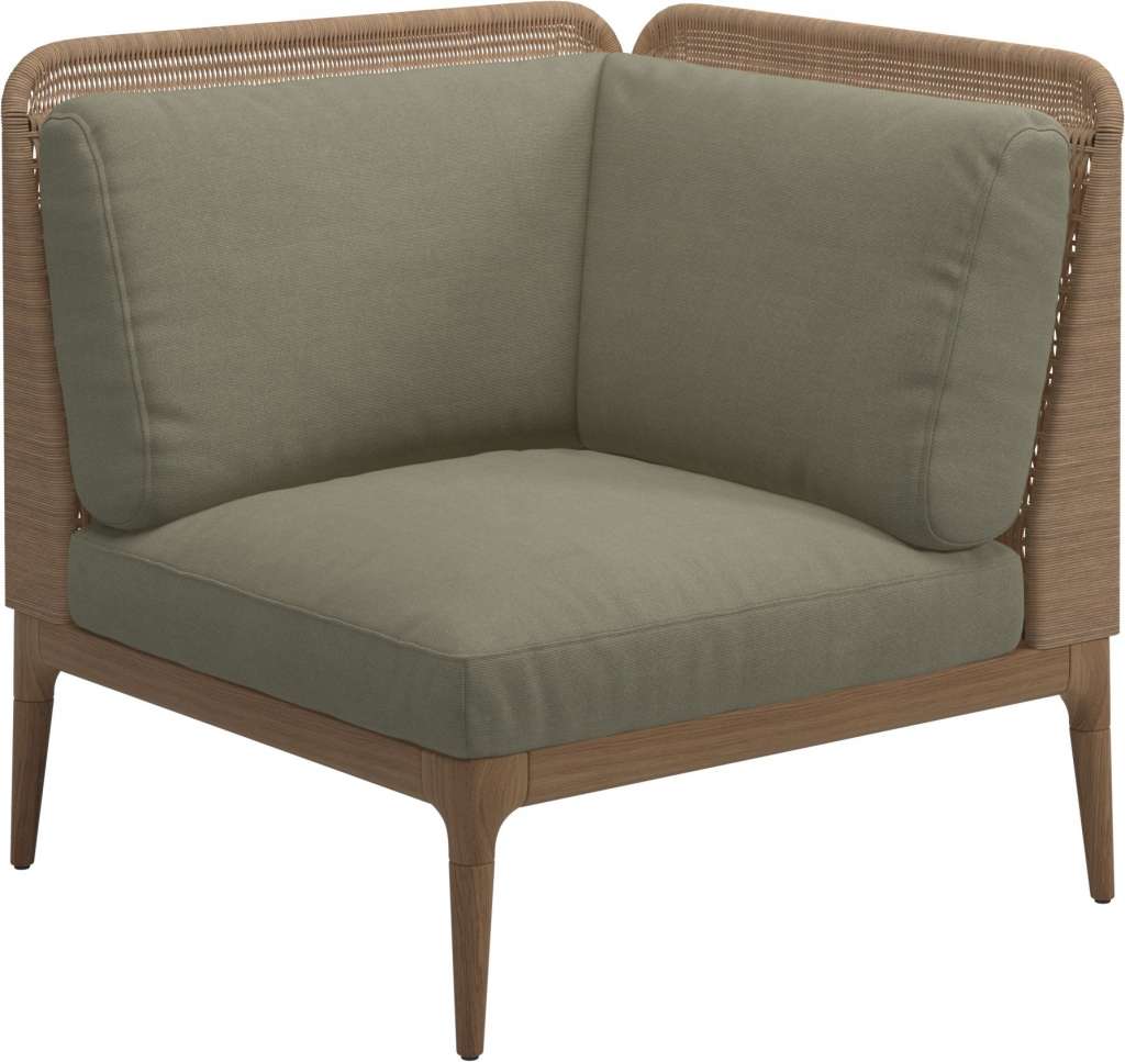 Gloster - Lima End-/Eckmodul Low Back - rechts - Gestell: Teak, Wheat Wicker  - Fife Silky Green - outdoor