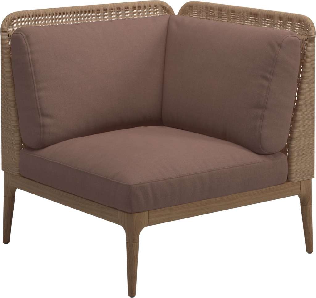 Gloster - Lima End-/Eckmodul Low Back - rechts - Gestell: Teak, Wheat Wicker  - Fife Warm Rose - outdoor